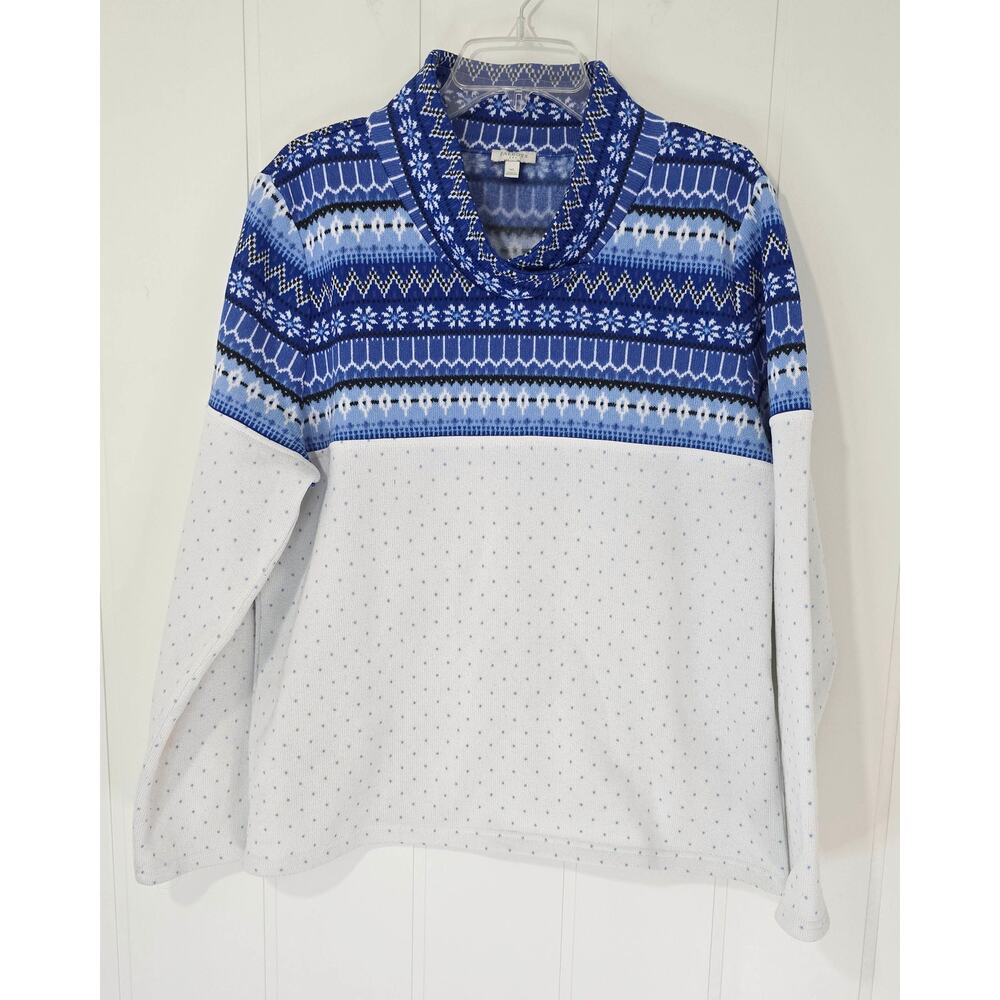 Talbots Fair Isle Funnel-Neck Top Sweater Pullover Nordic Blue Size XL